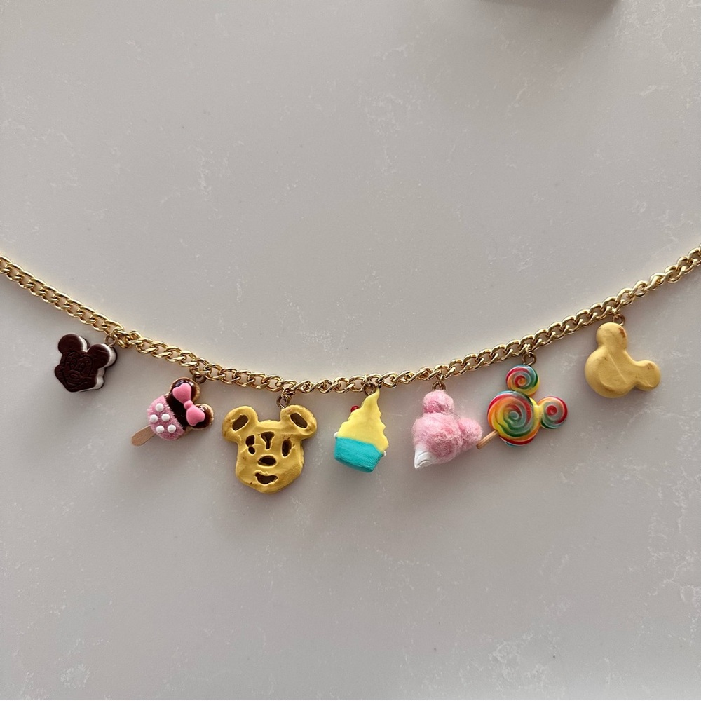 Disneyland Gold Charm Necklace with Colorful Treats Snacks - Picture 7 of 8